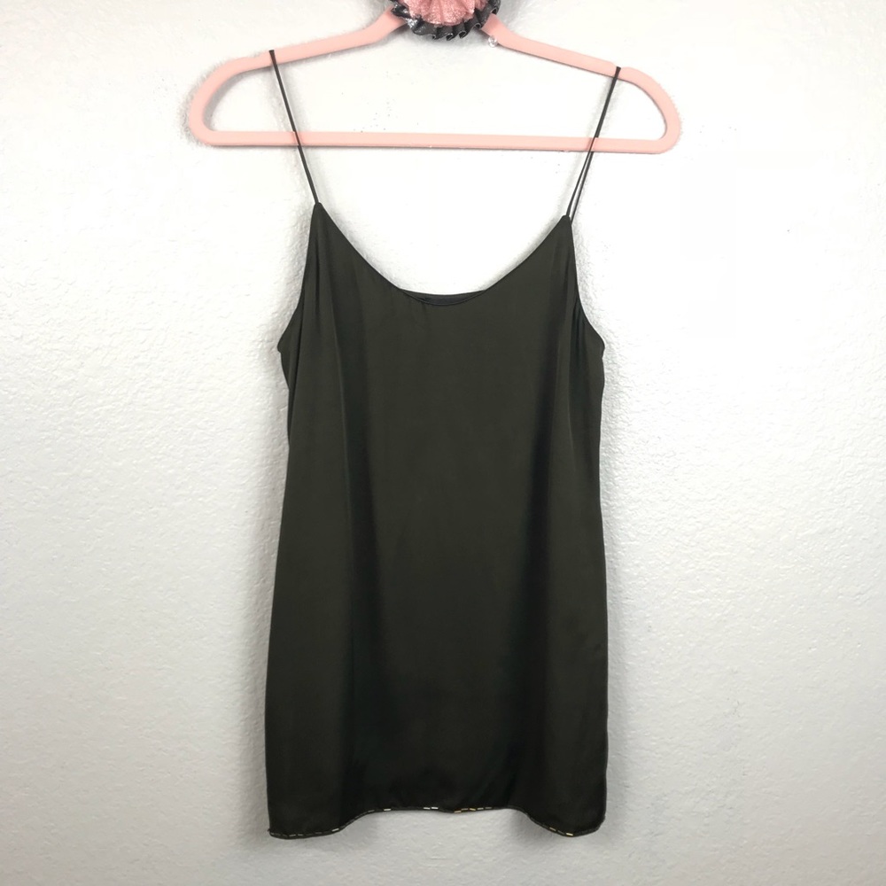 Theory deep green silk spaghetti straps blouse S